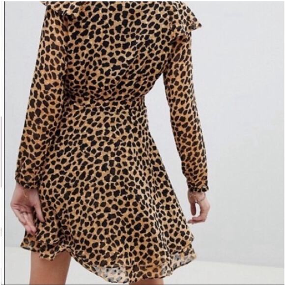 Free People Frenchie Leopard Print Wrap Dress Long Sleeve Ruffle Size XS - Picture 3 of 12